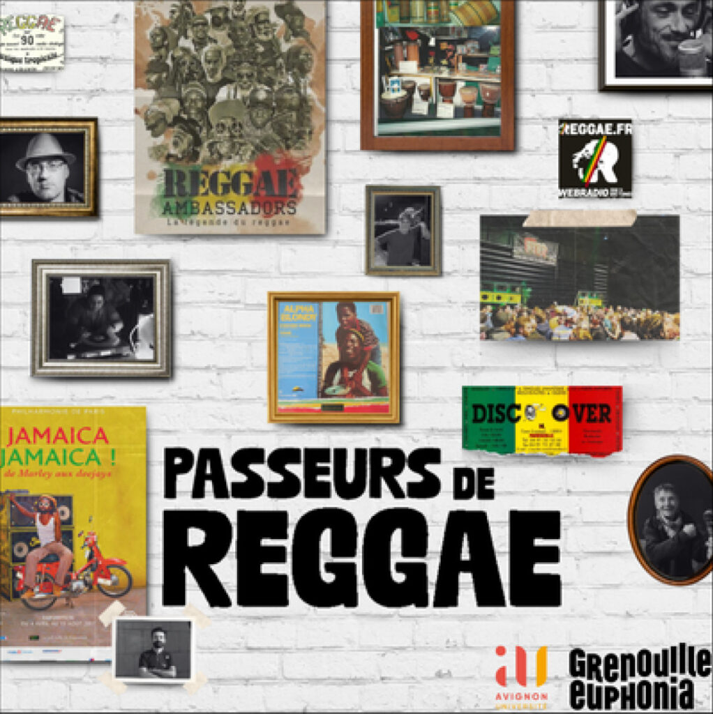 Photo représentant un mur avec des cadres dont le thème porte sur le reggae.