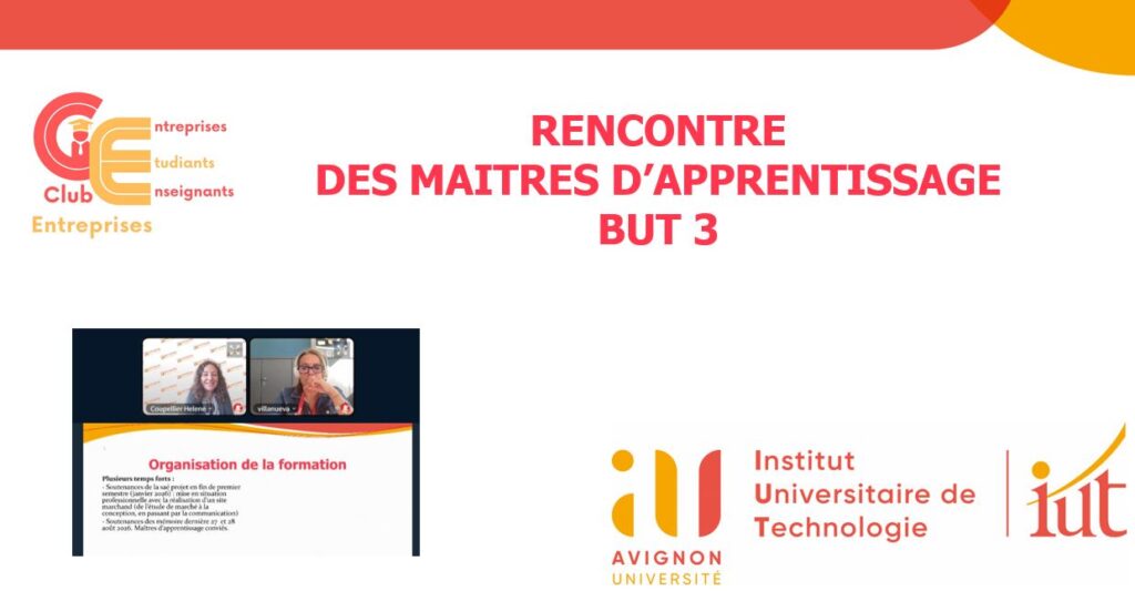 Photo se rapportant à la rencontre des Maîtres d'apprentissage 2025 de l'IUT d'Avignon Université, évènement qui a eu lieu courant octobre au format distanciel.